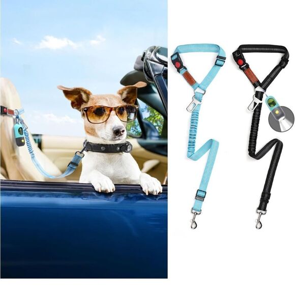 Removable Dog Seat Belt for Car, Adjustable Safety Harness with Elastic Bungee - Picture 1 of 4